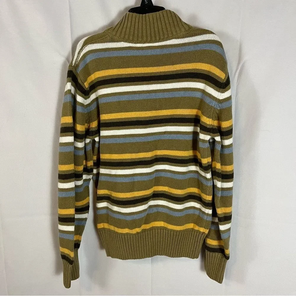 GYMBOREE Boys Long Sleeve Quarter Zip Striped Cotton Sweater Khaki & Blue M-7-8